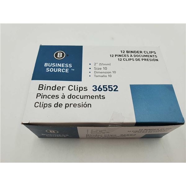 Business Source Binder Clips Black Size 10- 2" Box of 12