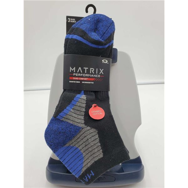 Matrix Performance Quad Comfort Quarter Crew Mens Socks Size  - 3 Pair