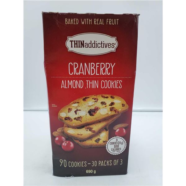 Thinaddictives Cranberry Almond Thin Cookies 30 Packs of 3