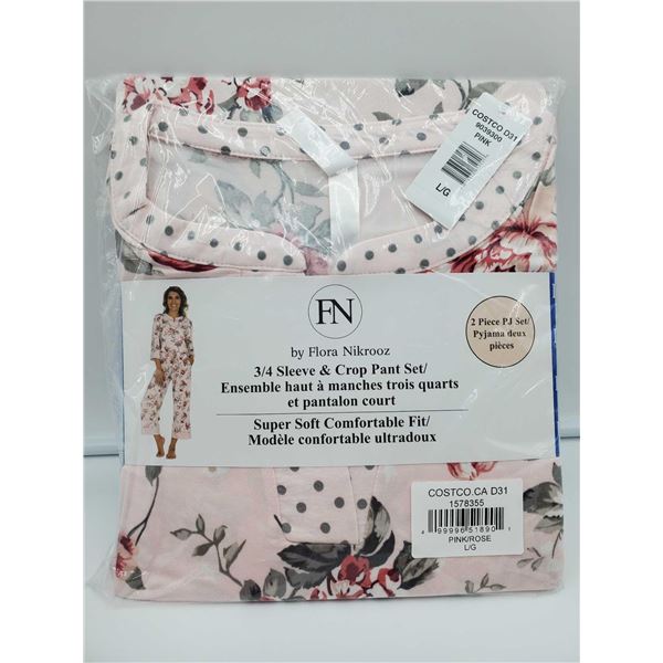 Flora Nikrooz 3/4 Sleeve & Crop Pant Set-Pink Rose (L)