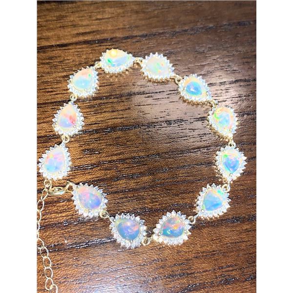 Fire Opal Ladies Multi Gem Cabochon Cut Stones 12,56 Carats Bracelet with Appraisal Certificate $180