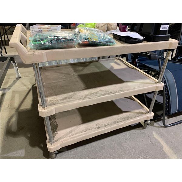Rolling Dining Service Cart, 3 Tier Sturdy Plastic with Metal Frame - Minor Damage as seen in photos