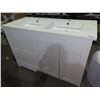 Image 1 : New Double Basin Vanity Cabinet with Top, White, 2 Drawers 1 Cupboard - Minor Damage in photos