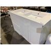 Image 2 : New Double Basin Vanity Cabinet with Top, White, 2 Drawers 1 Cupboard - Minor Damage in photos