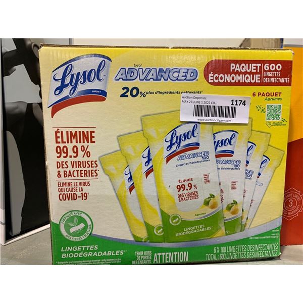 Lysol Advanced Lemon Scent Disinfectant Wipes Lot of 6X100 Wipes