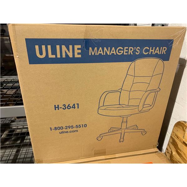 New Uline H-3641 Leather Managers Chair - 3 1/2" thick seat with 3" back - Black