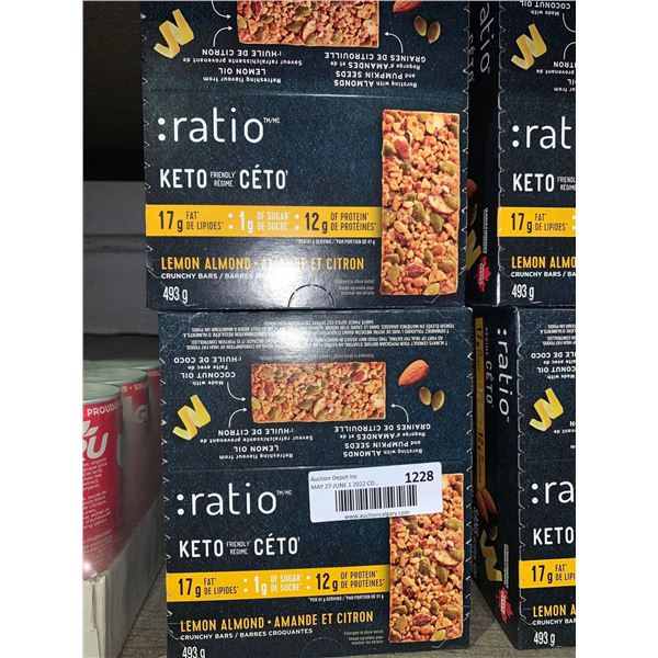 Ratio Keto Bars Toasted Almond Lot of 2 x 493g