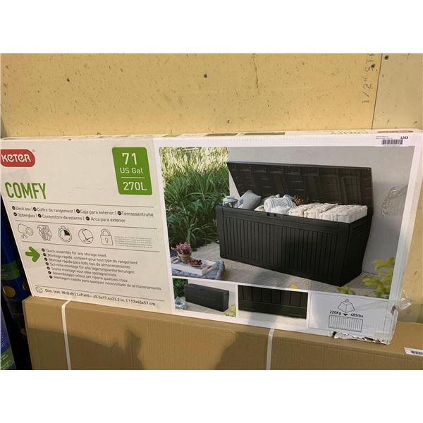 Keter Comfy Rattan Style Deck Box - 45.5x17.4x22.2" - Minor damage to box as seen in photos