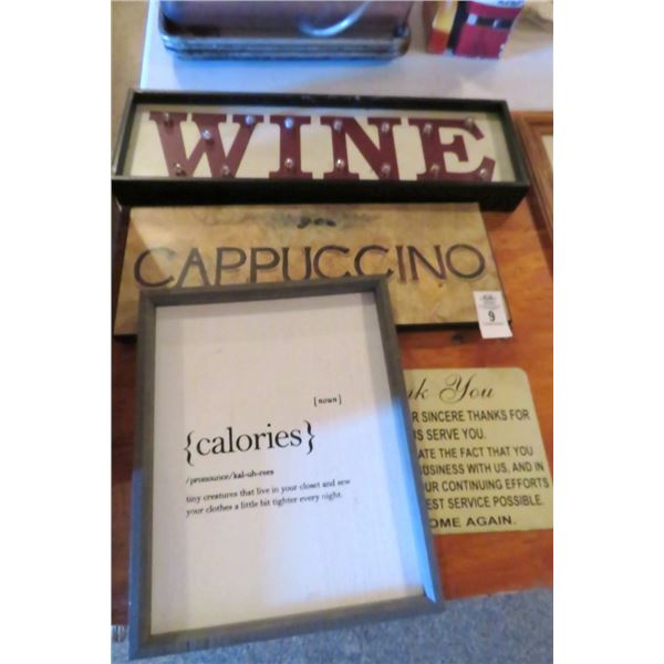 Lighted Wine Sign, Cappuccino & Calorie Sign - No Shipping