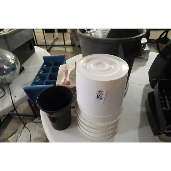 Lot of Buckets, Lights & Plastic Cups