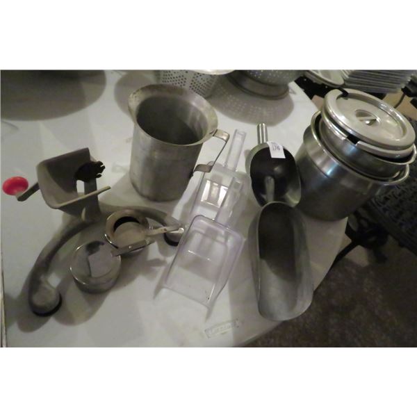 Lot of Scoops & Condiment Round Serving Pans