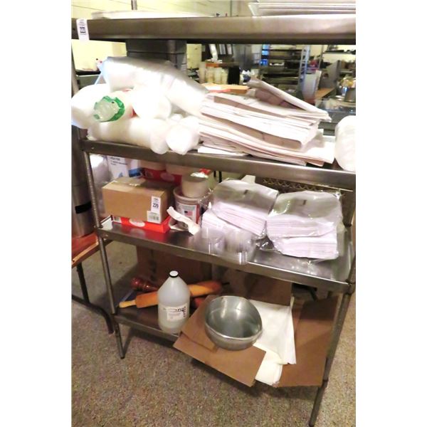 Paper Bags, Cup Lids, Supplies On Shelves