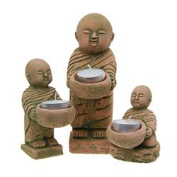 Sandstone 3 Monks Candle Holder (CLB-483)