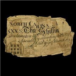 1754 North Carolina 30 Shilling Colonial Note (COI-3231)