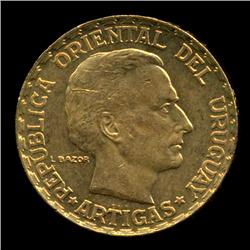 1930 Uruguay 5 Peso Gold Coin Choice+ BU (COI-793)