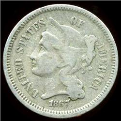 1867 3 Cent Nickel Coin Better Grade RARE ERROR (COI-3763)