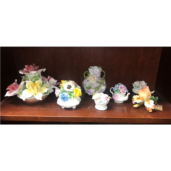 Group of 7 bone chine florals