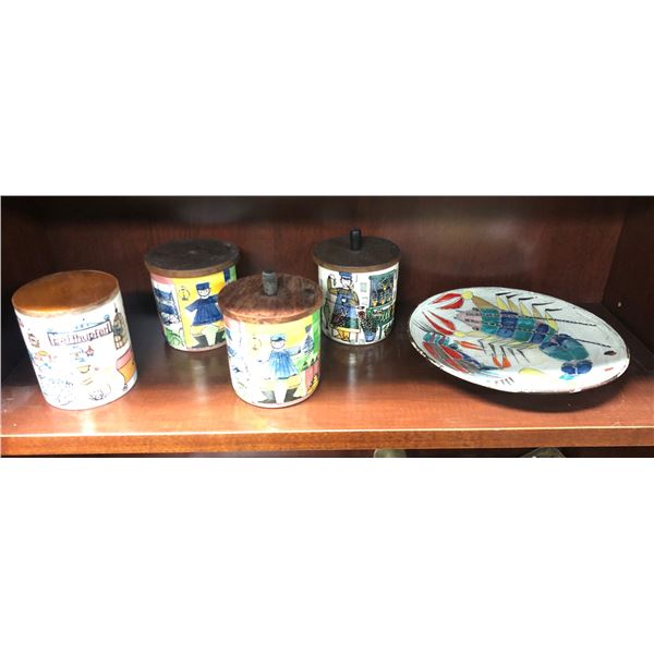 Group of 5 hand painted mid-century pottery pieces