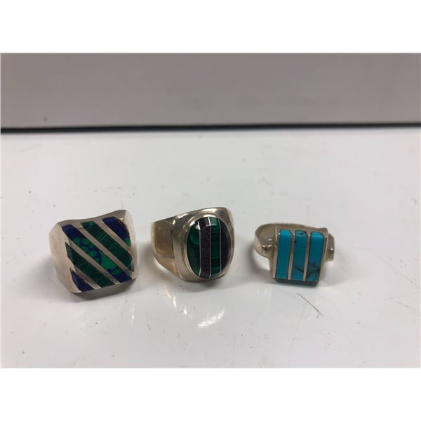3 sterling silver & semi-precious gemstone rings