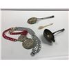 Image 1 : Group of vintage collectible items - enamel spoon/ silver spoon/ mother of pearl small spoon & medal