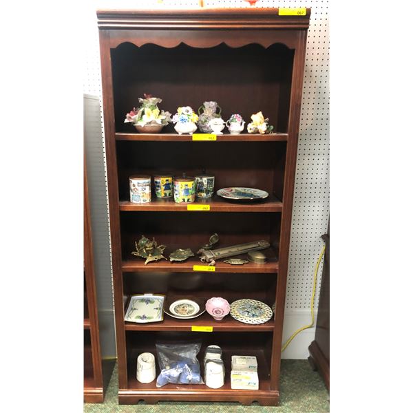 Approx. 6ft tall cherry wood finish book shelf