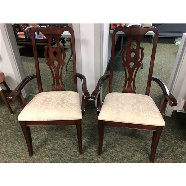Pair of cherry wood finish dining room chairs