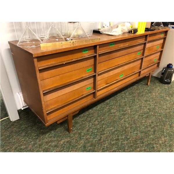 9 drawer mid-century wood veneer long dresser