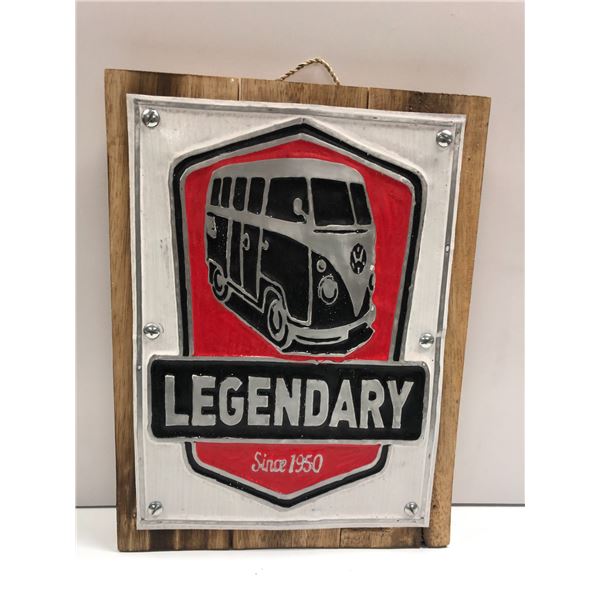 Nostalgic Volkswagen Legendary Van metal on wood sign - 11 3/4 x 15 3/4