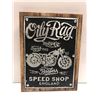 Image 1 : Nostalgic "Oily Rag Motor Co" metal on wood sign - 11 3/4 x 15 3/4
