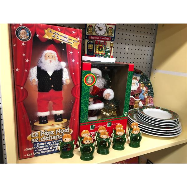Shelf lot of assorted Holiday Christmas decorations