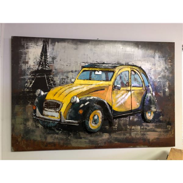 3D metal crafted antique car in Paris decorative wall hanging - approx. 47in x 31in