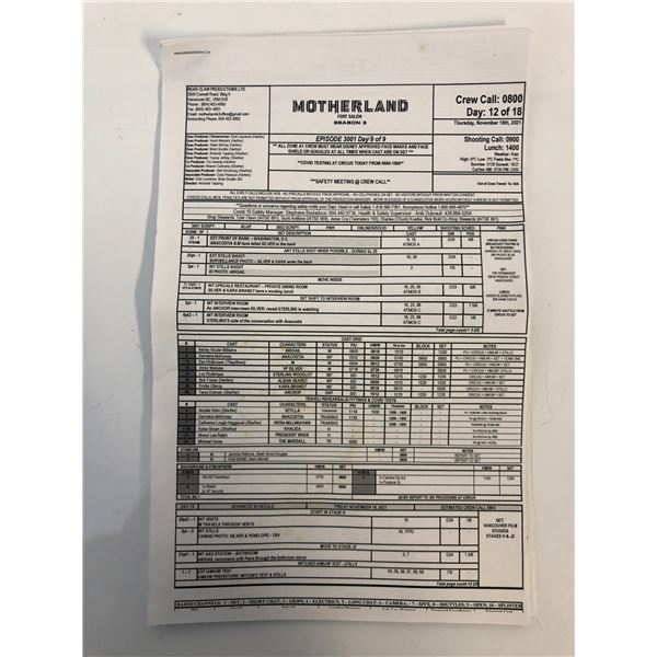 "Motherland: Fort Salem" - Season 3 Episode 3001 Day 9 of 9 Crew Call booklet