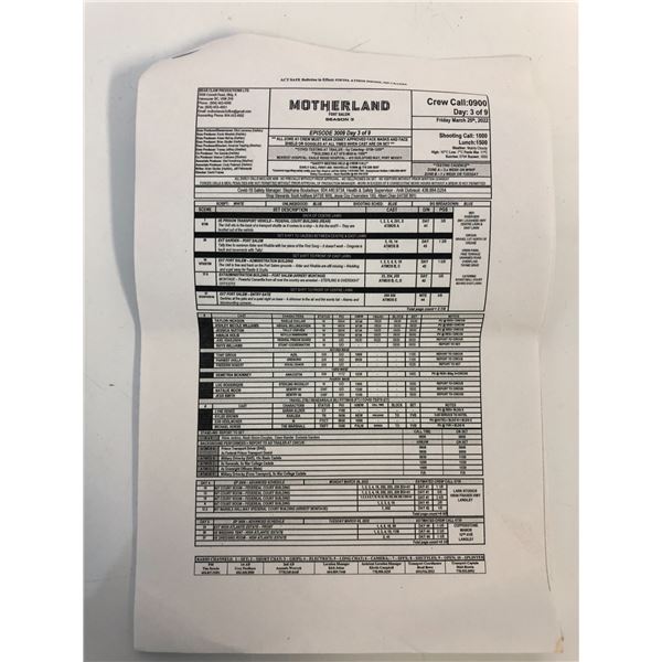 "Motherland: Fort Salem" - Season 3 Episode 3009 Day 3 of 9 Crew Call booklet