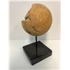 Image 1 : Round solid wooden orb sculpture on a marble base - approx. 7in diameter x 12in tall