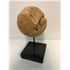 Image 2 : Round solid wooden orb sculpture on a marble base - approx. 7in diameter x 12in tall