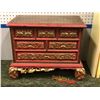 Image 1 : Small 6 drawer knick-knack/keepsake cabinet - painted red & gold (one piece of trim needs to be glue