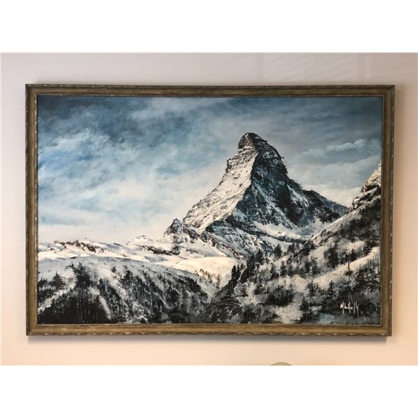 Large original oil on canvas painting "Matterhorn Mountain" signed by artist bottom right corner - a