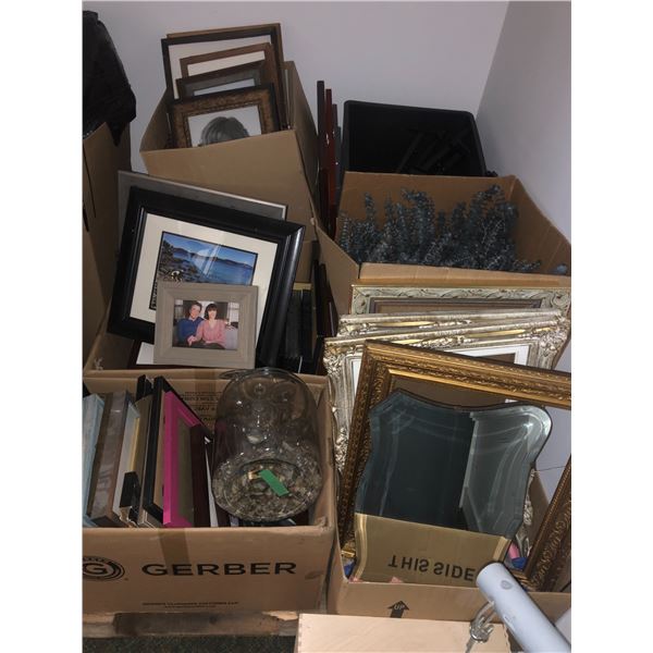 Pallet lot of approx. 8 boxes of assorted pictures/ picture frames/ artificial plants/ misc. househo