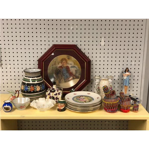 Shelf lot of assorted collectibles & decorative household items