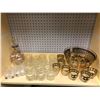 Image 1 : Shelf lot of vintage glassware - punch bowl/ hand-painted liquor decanter/ set of 8 Bohemian crystal