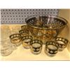 Image 2 : Shelf lot of vintage glassware - punch bowl/ hand-painted liquor decanter/ set of 8 Bohemian crystal