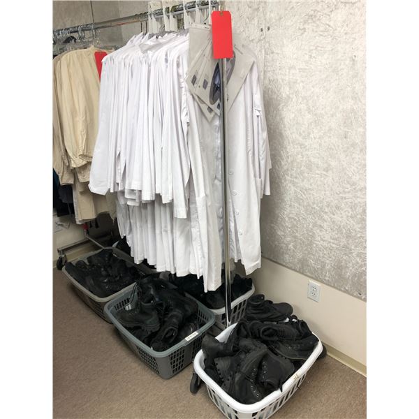 "Motherland: Fort Salem" - Approx. 44 pcs of lab-technician coats & approx. 30 pairs of black boots 