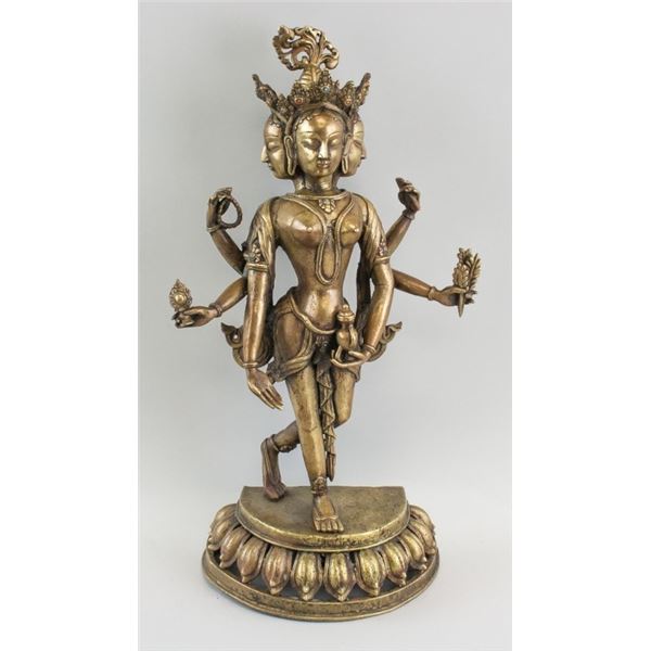 Chinese Tibetan Bronze Three Faces Buddha Statue