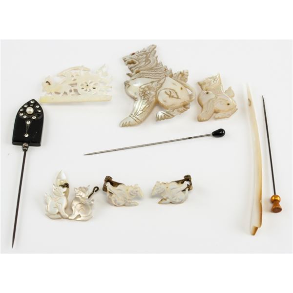 Lot of Mother of Pearl Hairpins and Misc