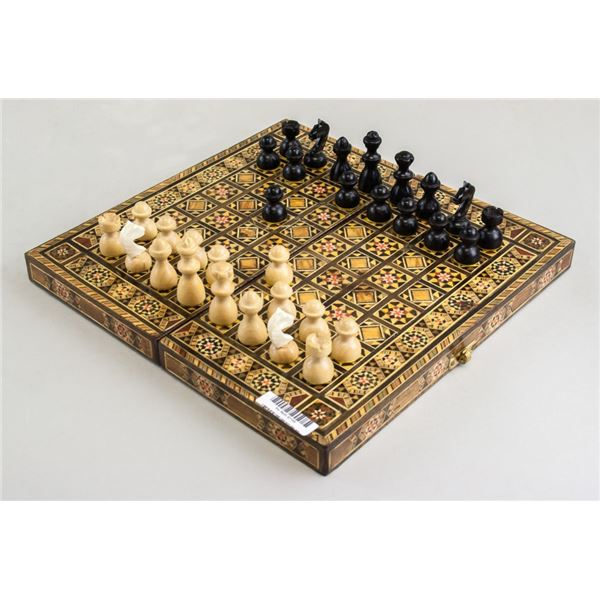 Syrian Chess and Backgammon Wood Carved Set