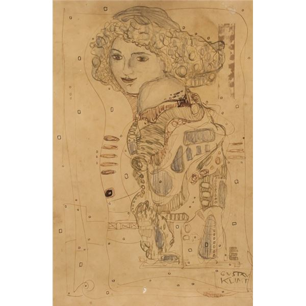 Austrian Mixed Media Signed Gustav Klimt w/ Stamp