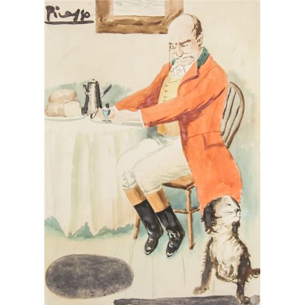 Spanish Watercolor on Paper Signed Piccaso