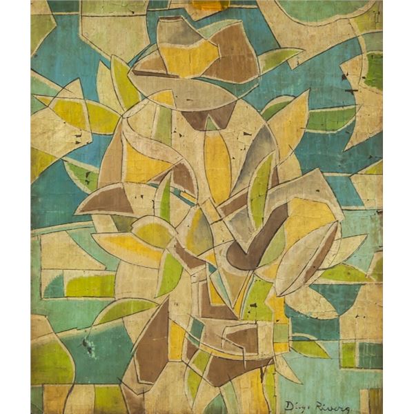 Mexican Oil on Paper Signed Diego Rivera
