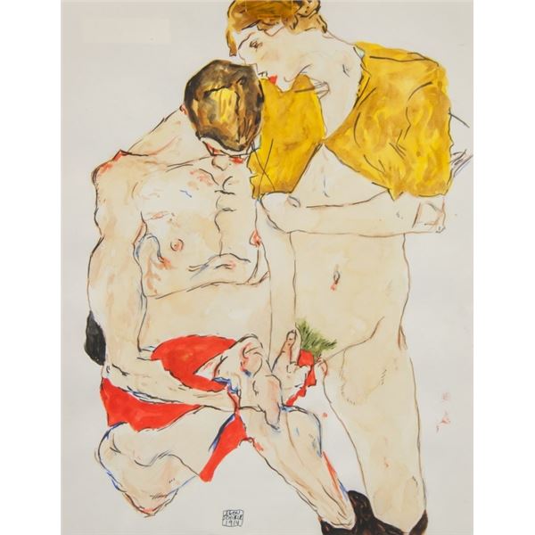 Austrian Watercolor Signed EGON SCHIELE 1914