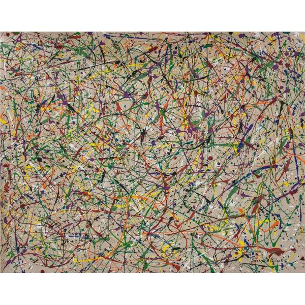 American Abstract Oil on Canvas Signed Pollock
